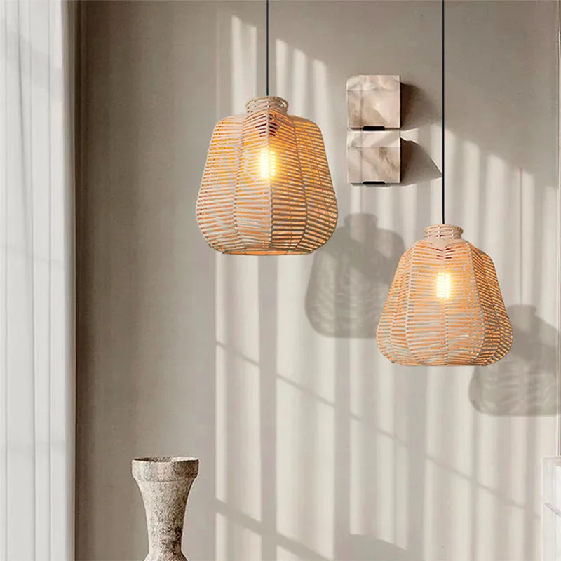 Handwoven Rattan Light Pendant Lamp Shade For Bedroom