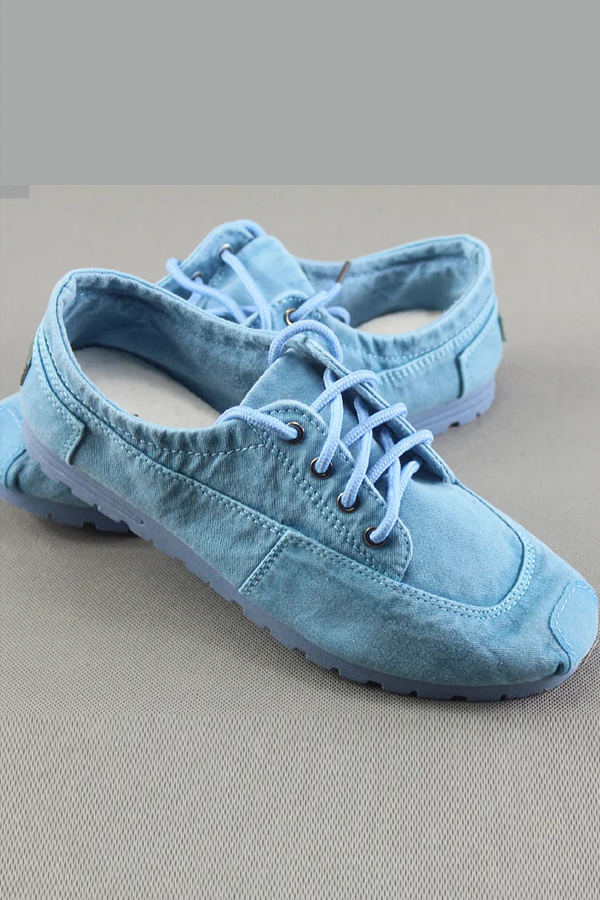 Simple Blue Cotton Fabric Flat Shoes For Women Cross Strap Flat Shoes
