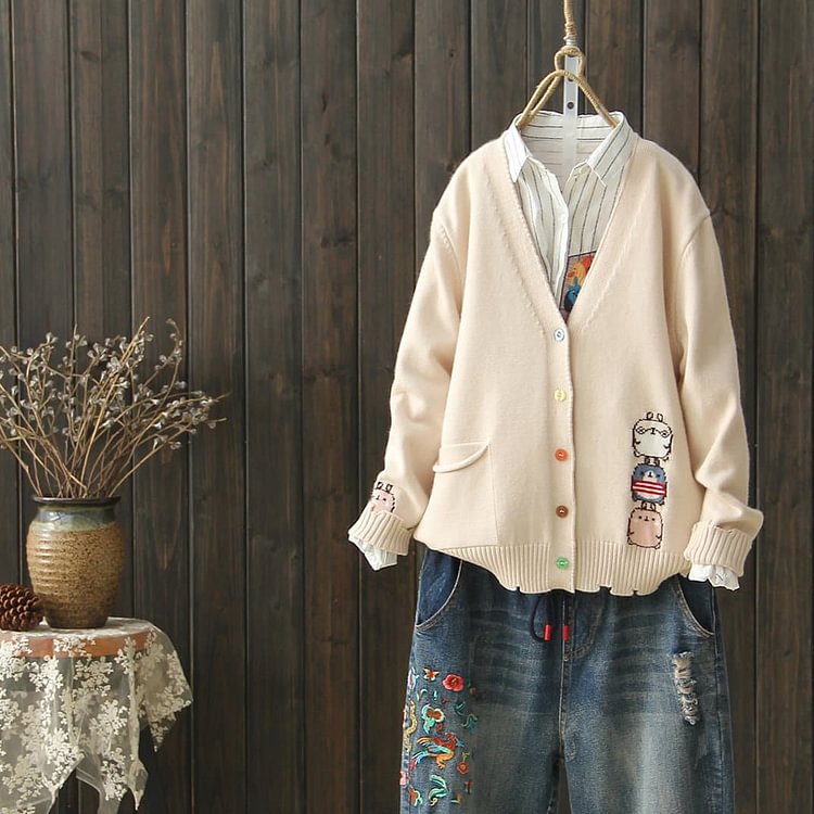 4 Colors Kawaii Cartoon Knitting Cardigan S13164