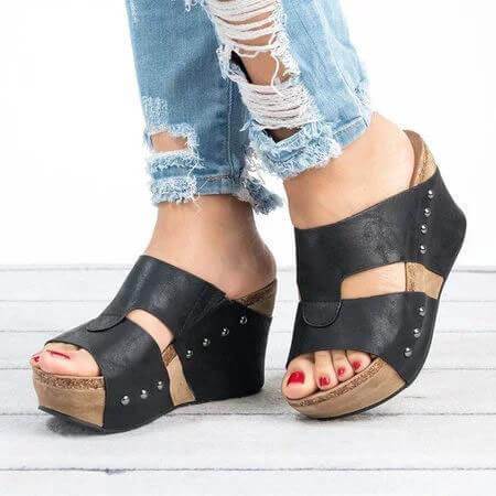 VCSHOES Platform Rivet Wedge Slide Sandal