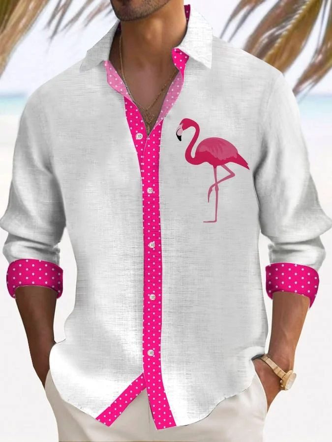 Men's Fashion Barbie Pink Simple Vacation Casual Shirt