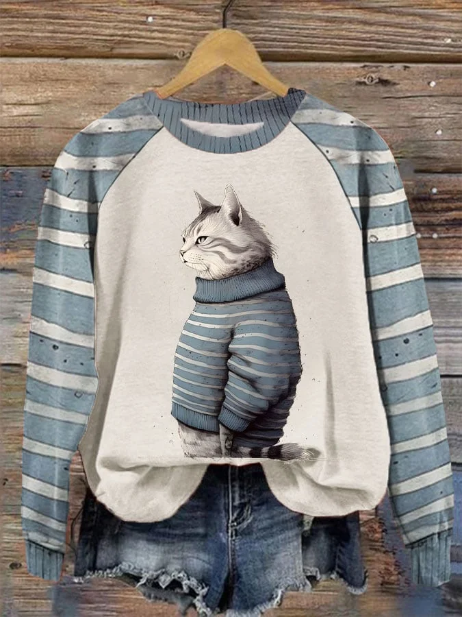 Women's Winter Funny Cute Wonderland Clothing Cat Printed Sweatshirt