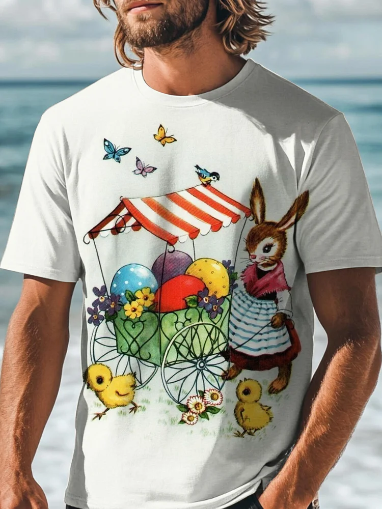 Men's Easter Egg Rabbit Duck Butterfly Print Casual T-Shirt