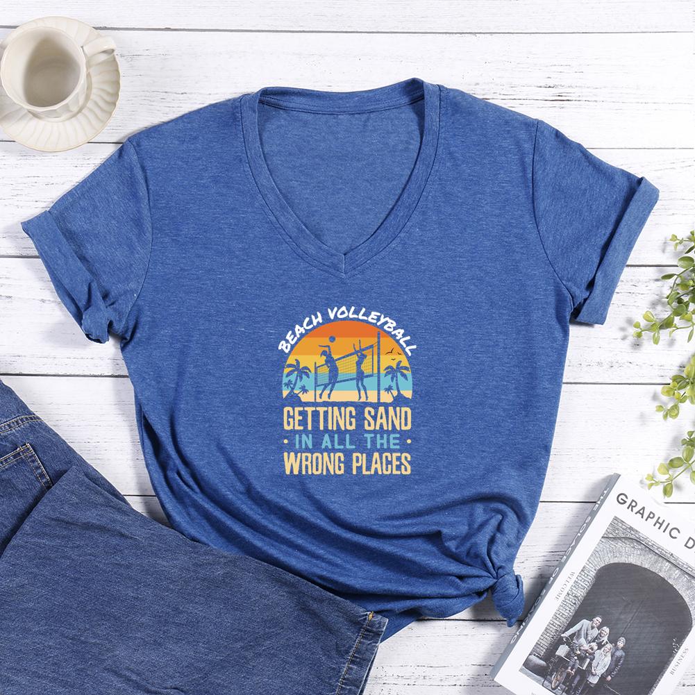 Beach Volleyball Getting Sand in All the Wrong Places V-neck T Shirt-Guru-buzz