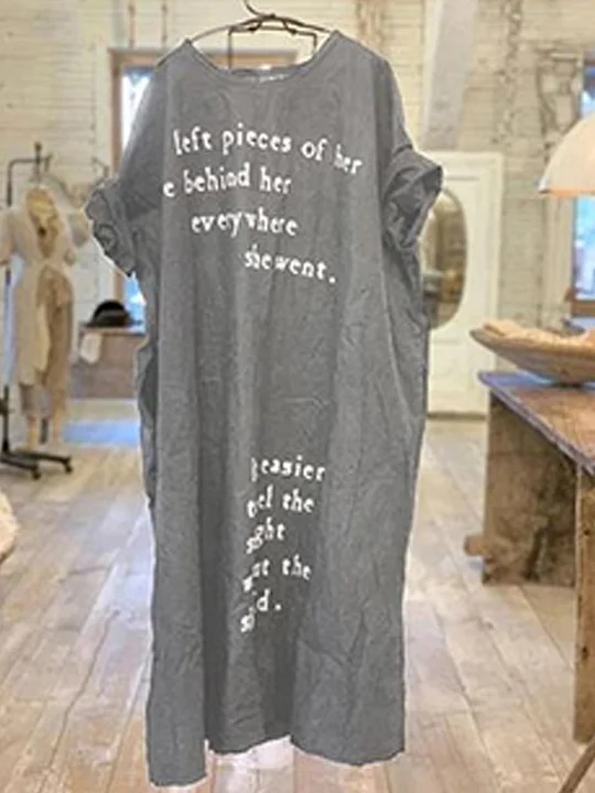 Letter Print Casual Short Sleeve Shift Dress