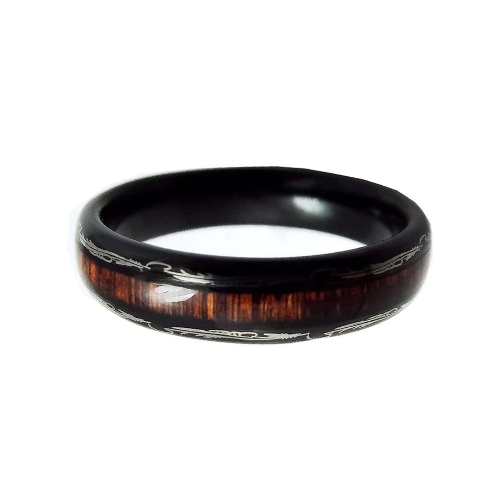 5MM Couple Laser Polished Tungsten Rings Red Wood Inlay Wedding Band