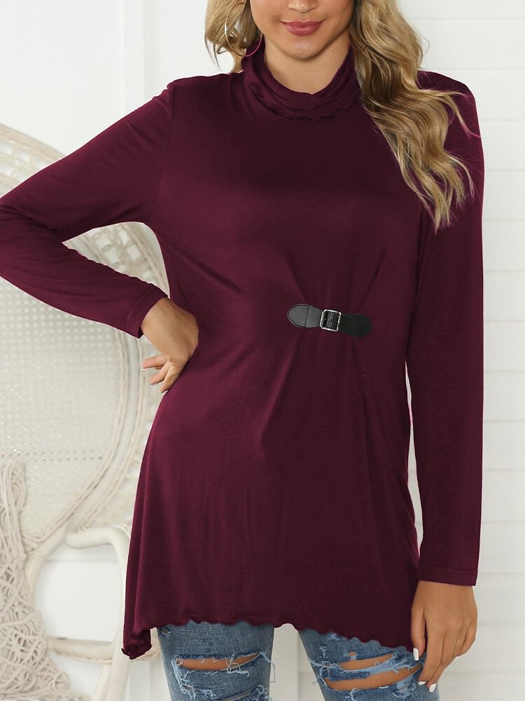 Long Sleeve Solid Color Pile Collar Casual Blouse For Women P1567664
