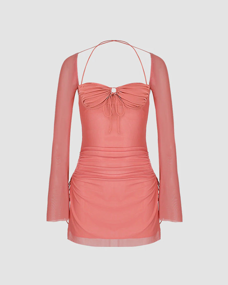 angelic mesh long sleeve mini dress in pink Oh Polly Pink Dress Long Sleeve Oh Polly Angelic Mesh Long Sleeve Mini Dress In