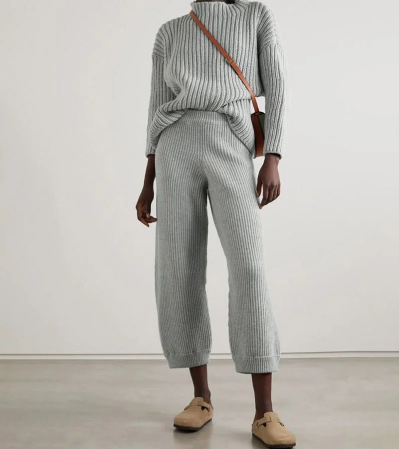 Cozy Stripe Texture Two-Pieces Sweater Set