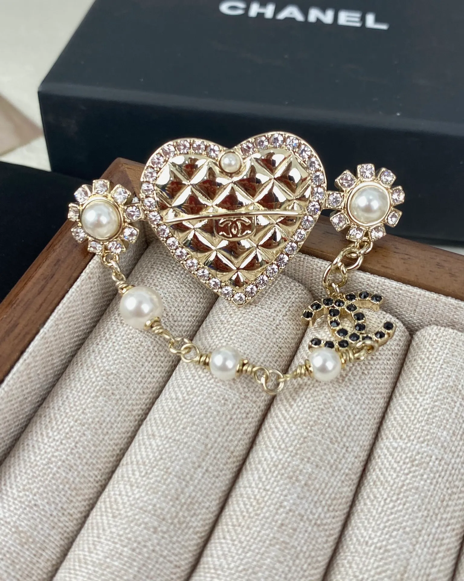 Chanel Heart with Chain Brooch Pin