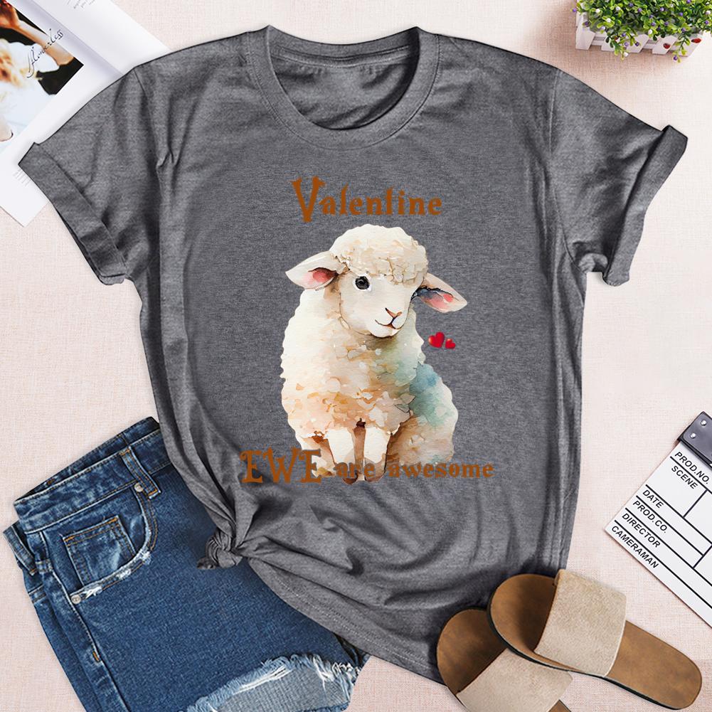 Valentine Ewe are awesome Round Neck T-shirt-0024875-Guru-buzz