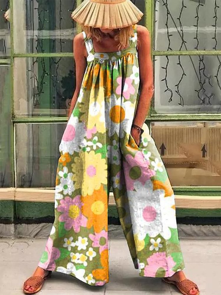 Loose Multicolor Sunny Flower Print Jumpsuit P13389