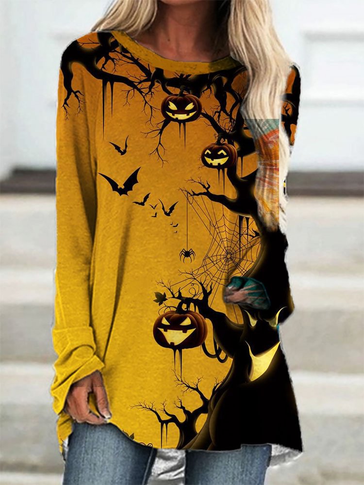 Halloween Pumpkin Ghost Froest Print Tunic Shirt