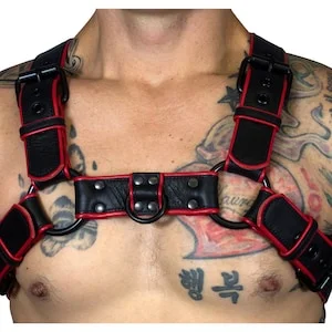 pornhint Pornhint 1 1/2" Bulldog Harness Premium Two Tone Leather Bondage Harness Unisex Fetish Gay BDSM Kink Gear Real Leather Hand Made