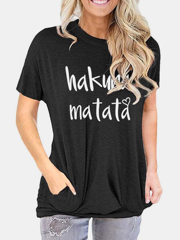 Letter Print Short Sleeve O neck Casual T shirt For Women P1677037