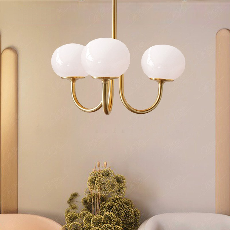 Vintage Art Deco Brass 3-Light Chandelier Pendant Light For Living Room