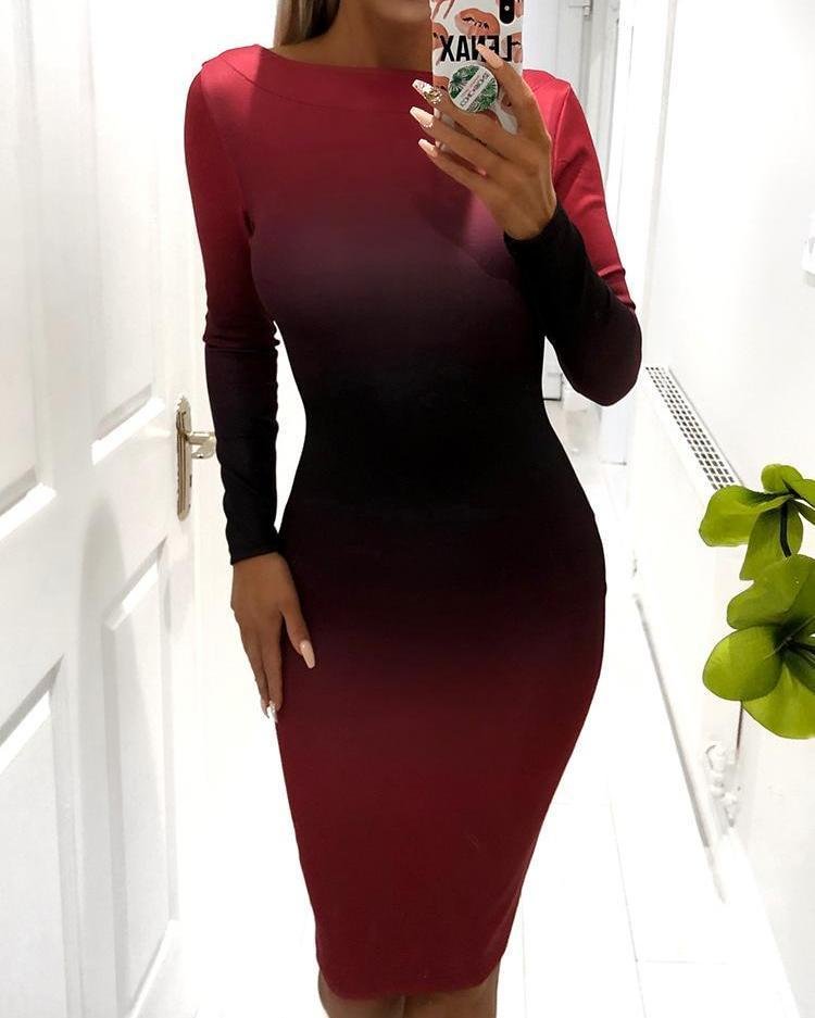 Gradient Color Open Back Bodycon Dress P12168