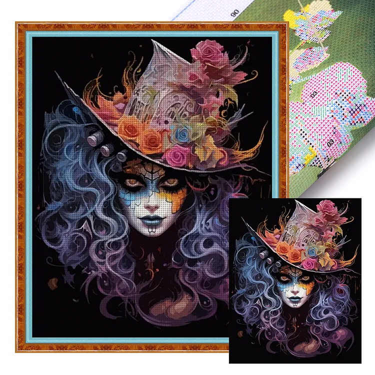 【Yishu Brand】Girl With Weird Makeup 11CT Stamped Cross Stitch 40*50CM