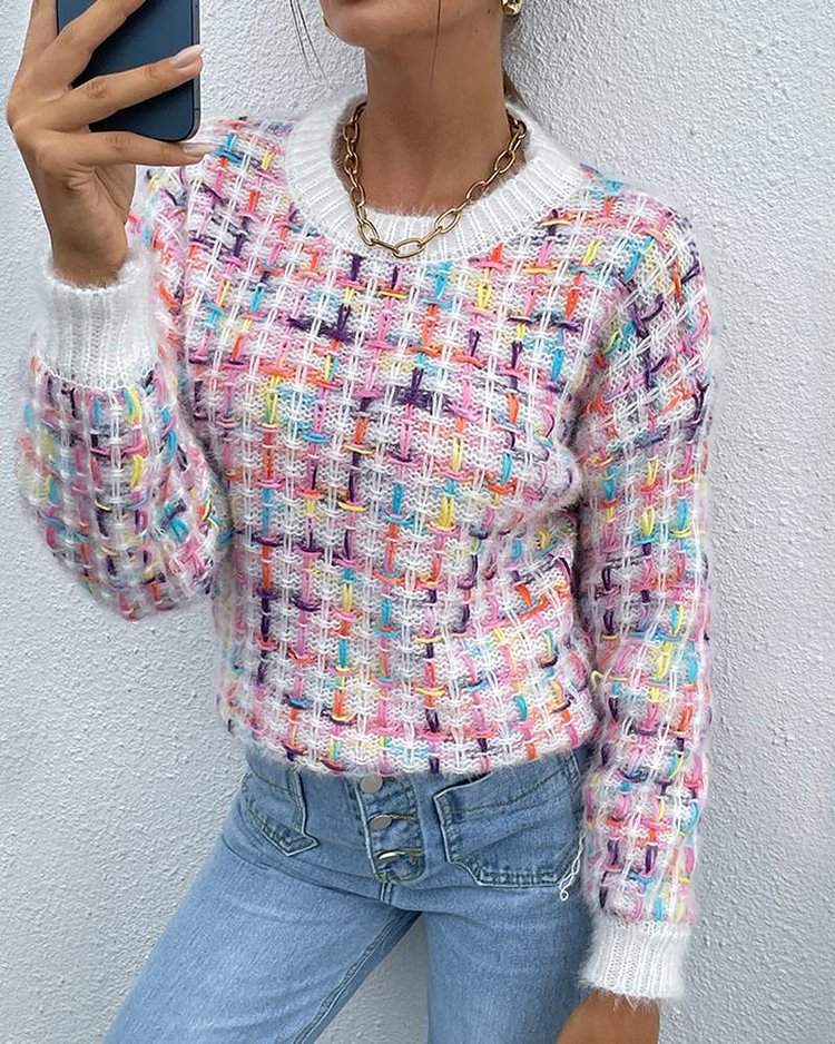 Fluffy Knit Round Neck Sweater - Shop Trendy Women's Clothing | LoverChic