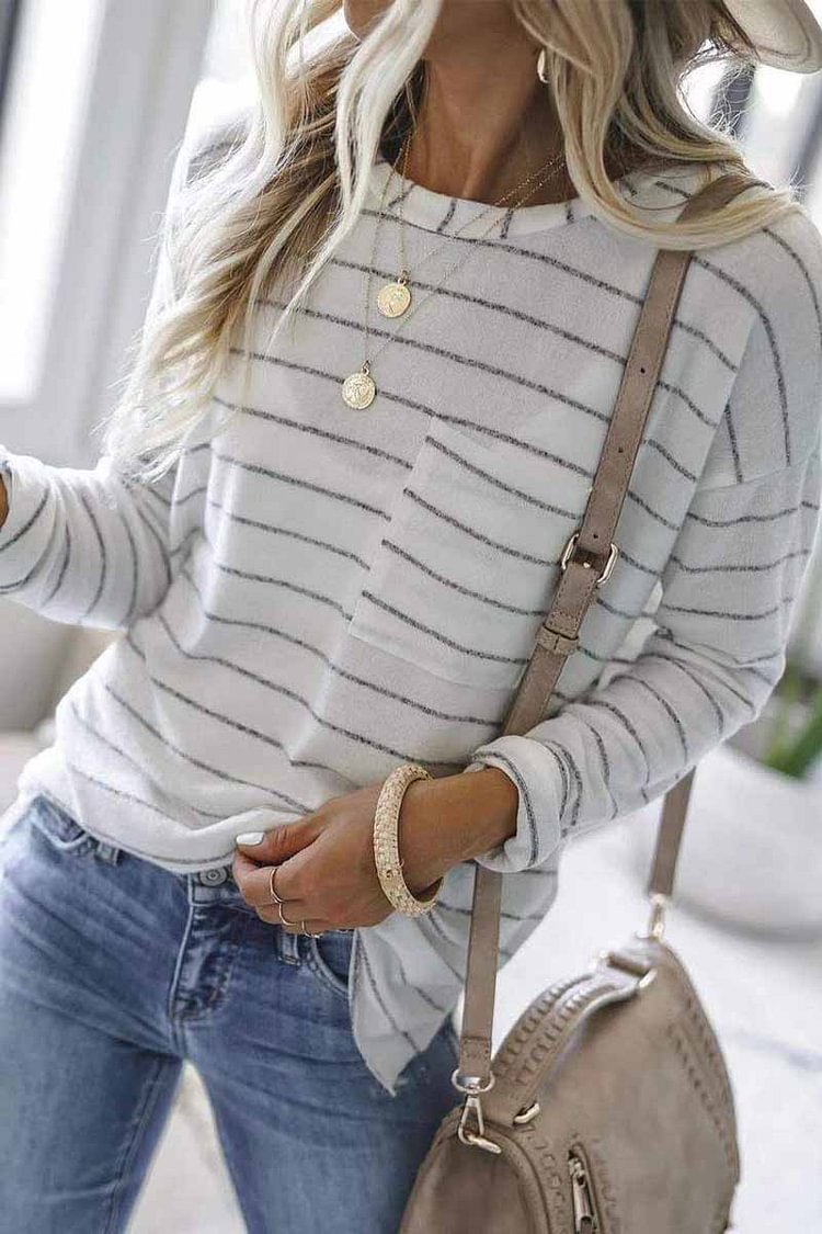 Striped Long Sleeve T-shirt With Pocket