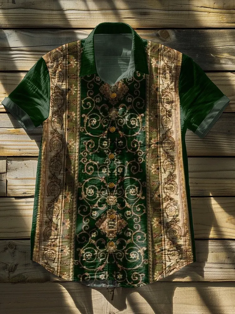 Geometric Ethnic Splicing Patterns Pattern Vintage Art Print Casual 100% Cotton Shirt