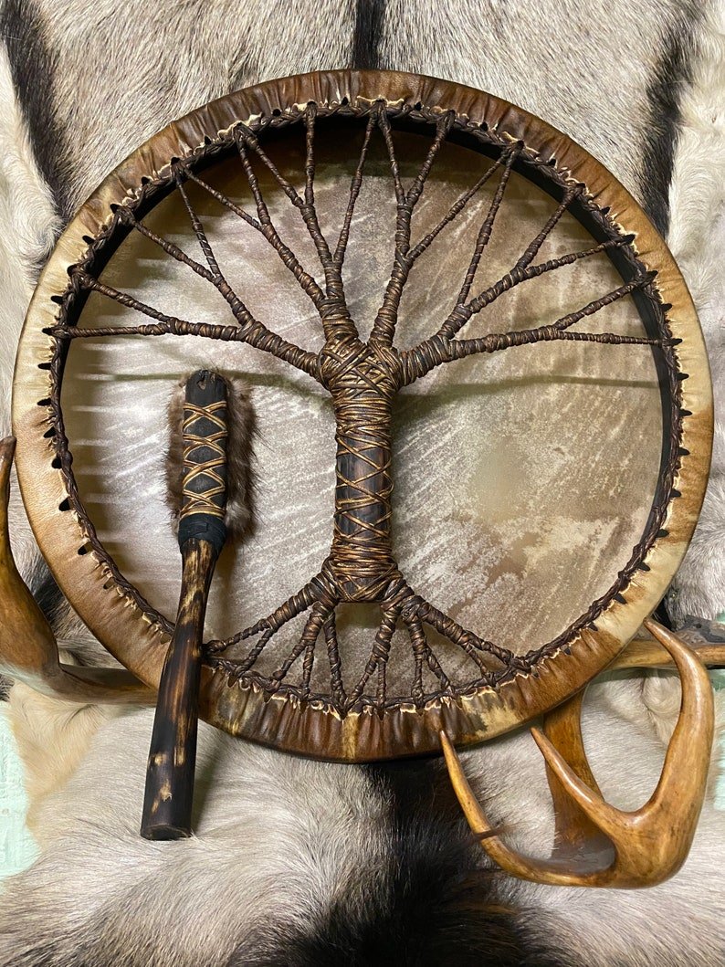 FmtwPhn Tambour Chamanique D'oiseau Fait à La Main | Tambour Chamanique Fait à La Main - Instrument Indigène - Tambour Sibérien De 9,8 Pouces