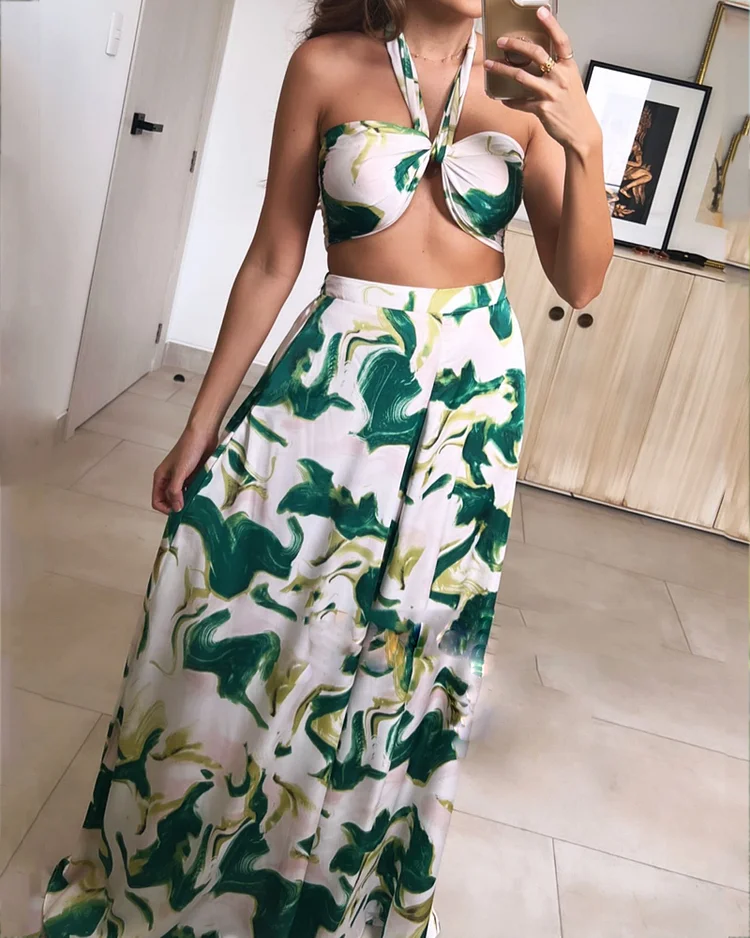 Casual Printed Top & Pants Two-Piece Set