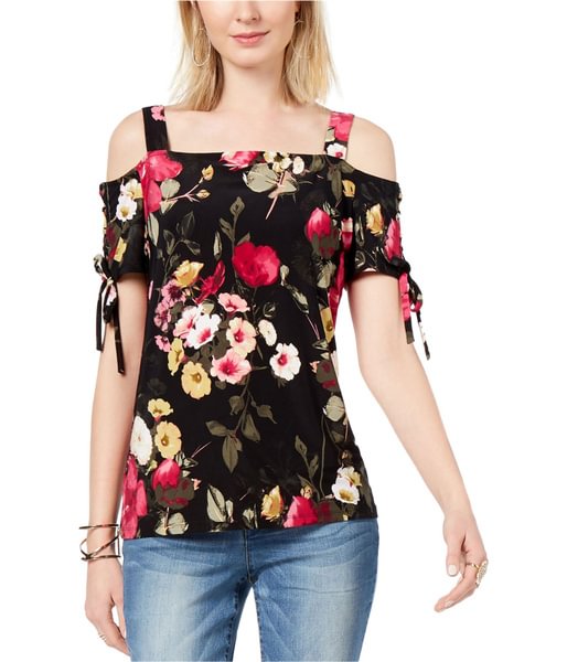I-N-C Womens Floral Cold Shoulder Blouse - BlackFridayBuys