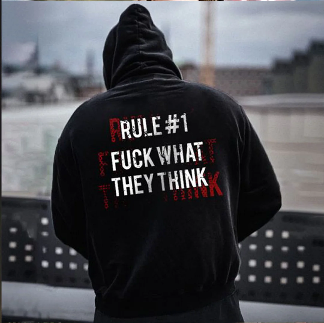 RUDE #1 FUCK WHAT THEY THINK Distressed Graphic Black Print Hoodie