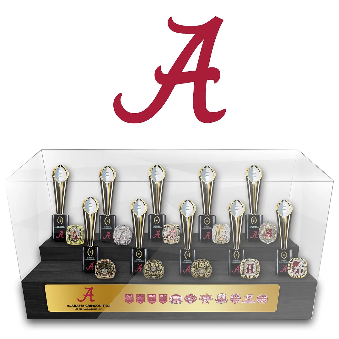 Alabama Crimson Tide NCAA Football Championship Trophy And Ring Display Case