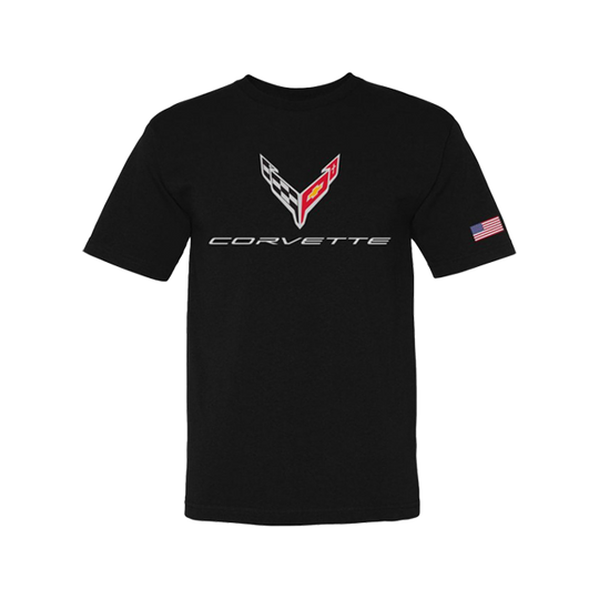 C8 Corvette Crossed Flags Printed Men's Oversized T-shirt - Devcarry