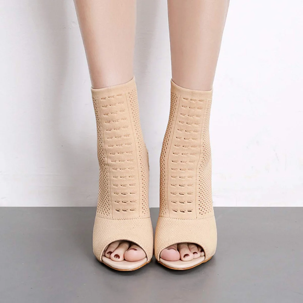 Nude Open Toe Stiletto Heel Ankle Boots For Summer