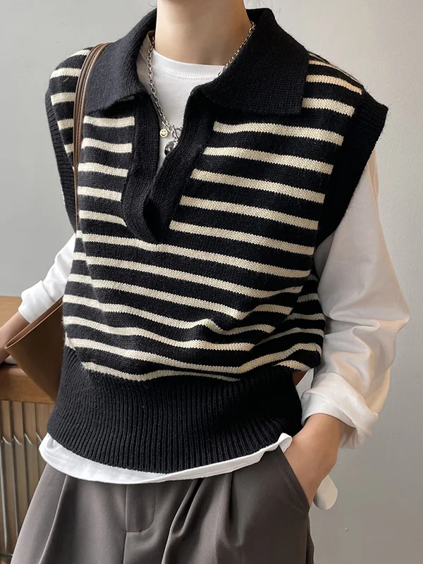 Casual Roomy Contrast Color Striped Knitting Vest