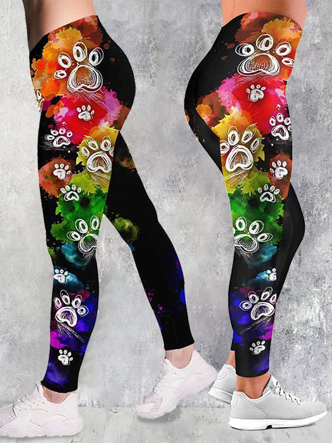 🐾Women's Watercolor Dog Paw Print Leggings