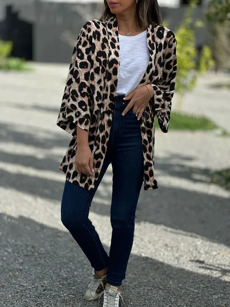 Long Sleeve Leopard-Print Shirt Casual Loose Jacket Two Colors