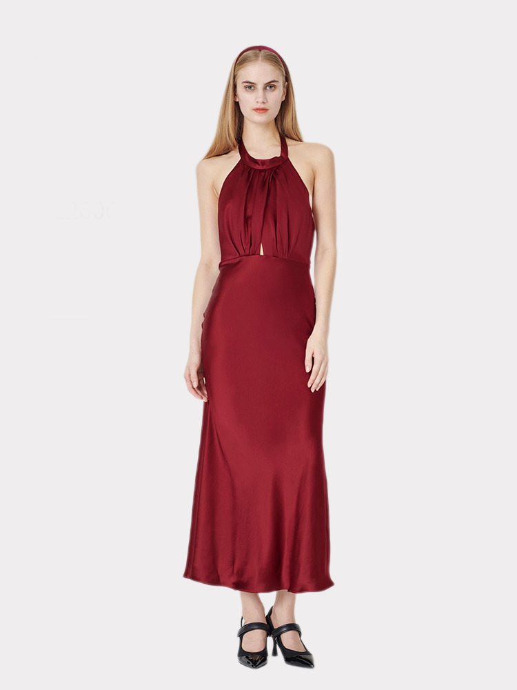 Sexy Long Silk Halter Dress REAL SILK LIFE