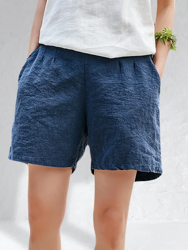 Pleated Comfy Linen Cotton Shorts