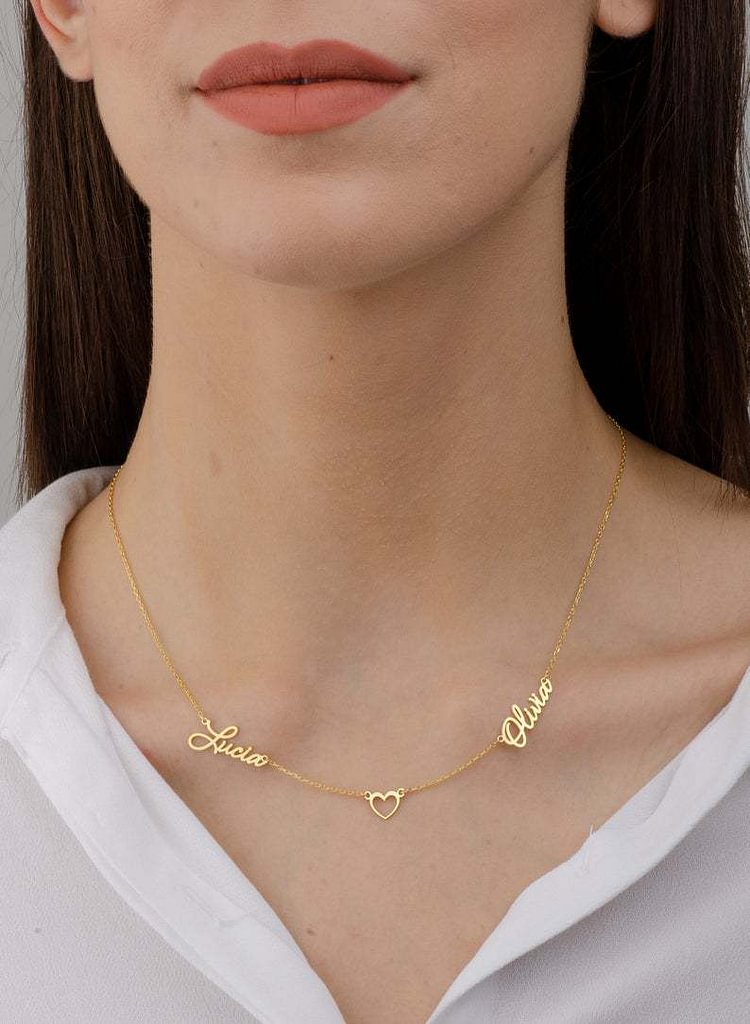 Two Name Necklace with Heart Gift For Couple