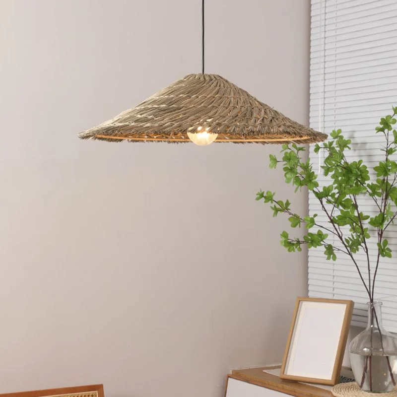 Hat-Shape Handmade Grass Rattan Lamp Shade Pendant Light