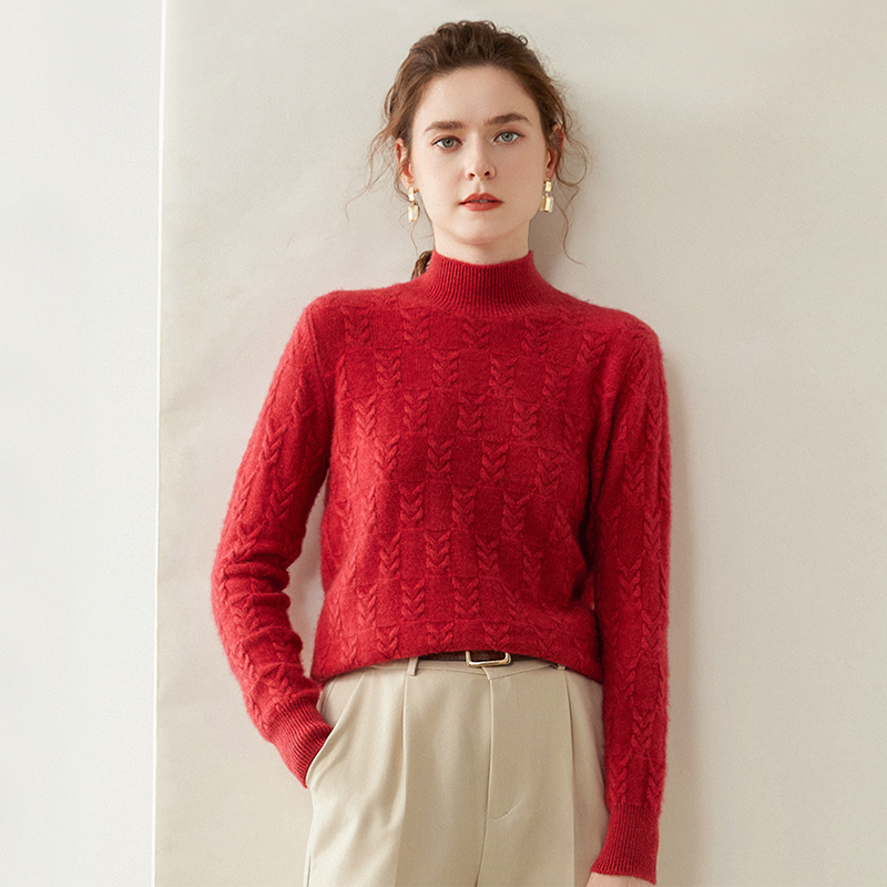 Half Turtleneck Wheat-knit Cashmere Sweater REAL SILK LIFE