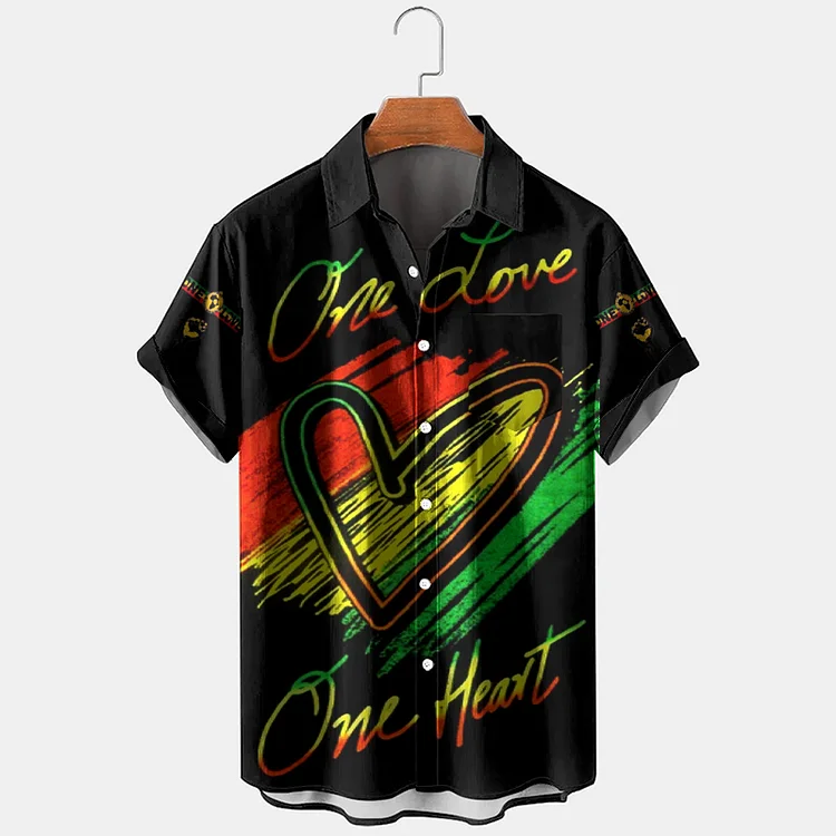 BrosWear Reggae Music One Love One Heart Printed Short Sleeved Shirt