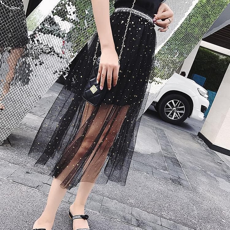 Black/Apricot Blingbling Starry Night Skirt SP1710030