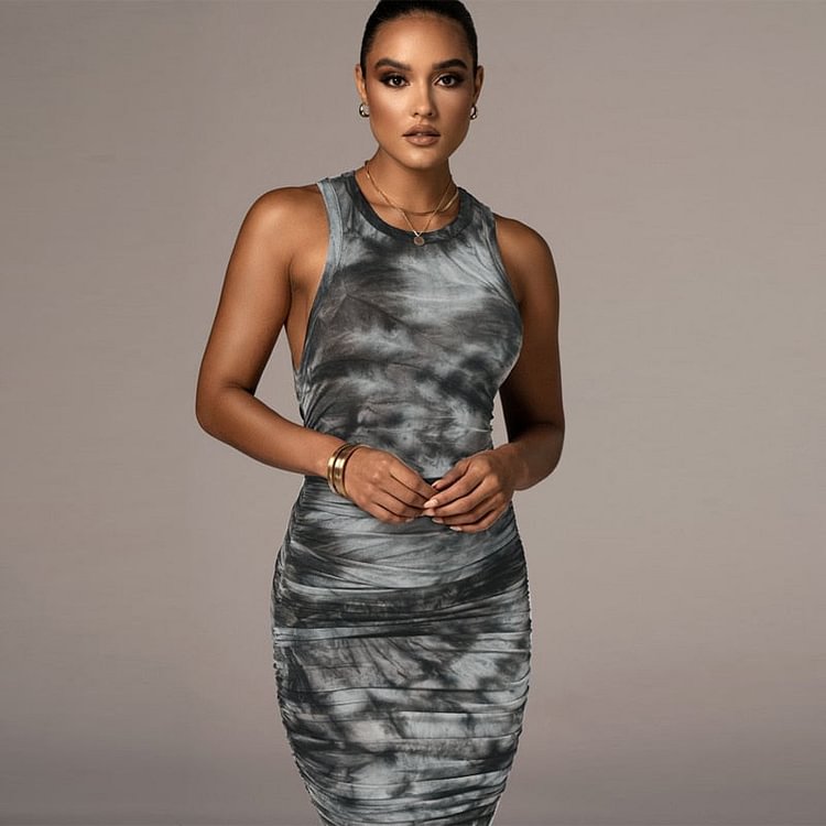 Women Autumn Summer Sleeveless Printed Bodycon Slim Package Hip Dress 2022 Female Clothing Streetwear Items - BlackFridayBuys