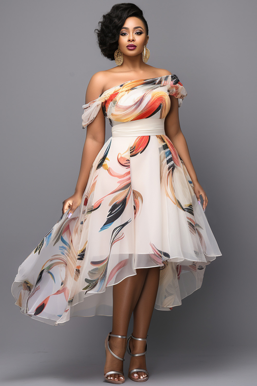 Elegant Ripple Bandage Asymmetrical Loose High Waist Type A Full Print Bottoms Elegant Ripple Bandage Asymmetrical Loose High Waist Type A Full Print Bottoms