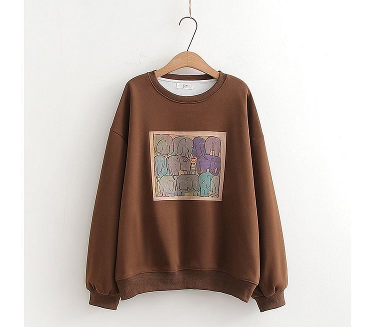 Crew Neck Elephant Print Sweatshirt TY259