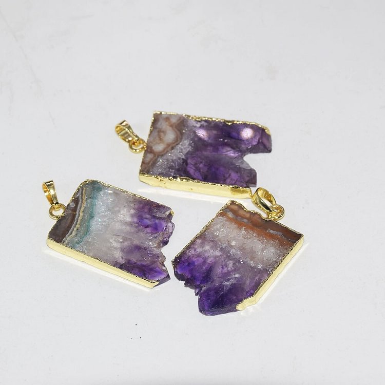 YOY-raw slab purple crystal quartz rectangle pendant