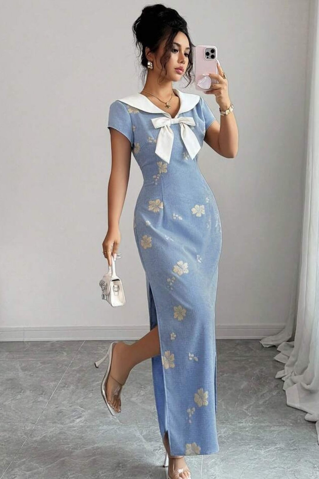 Lvs&Broner Strapless Sleeveless Long Mermaid Split Prom Dress With Bowknot