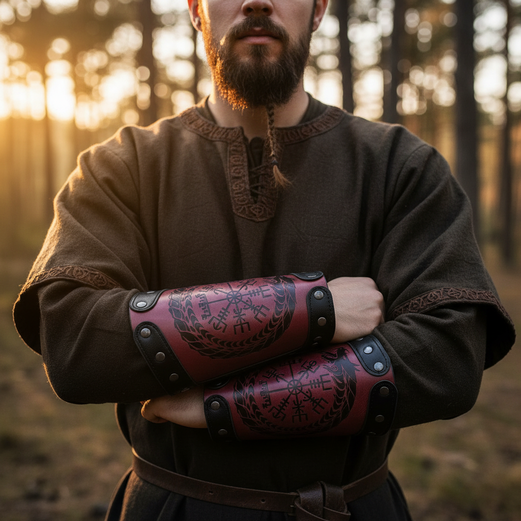 Nordic Style Viking Compass Thor's Hammer Embossed Wrist Guard