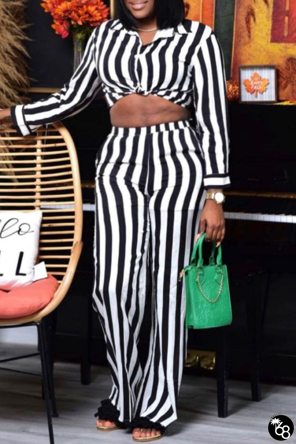 Casual Striped Print Buttons Shirt Collar Long Sleeve Two Pieces | 168DEAL