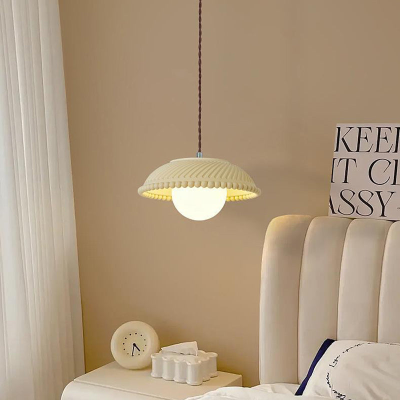 Contemporary Nordic Round Plate Resin Glass Shade 1-Light Pendant Light For Living Room